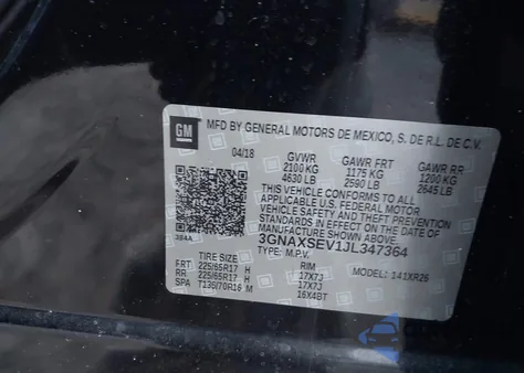 2018 Chevrolet Equinox Lt from USA, damaged, VIN 3GNAXSEV1JL347364